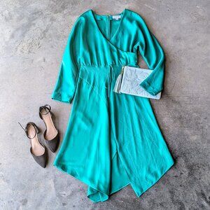 Cushnie x Target Emerald Green Faux Wrap Asymmetric Satin Dress size 6